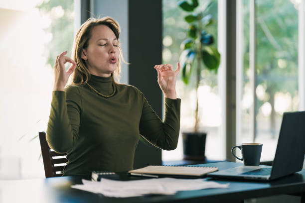 Person taking a mindful break during work